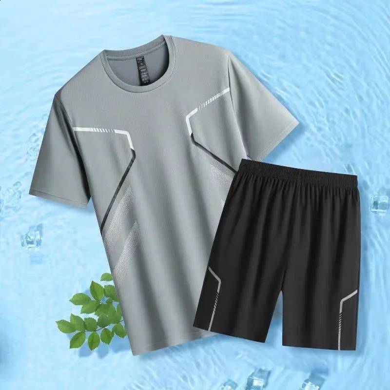 Summer Ice Silk T-shirt Badminton Training Shorts Sports Set Mens Running Speed Drying Short Sleeve Fitness Clothes 260608BJ