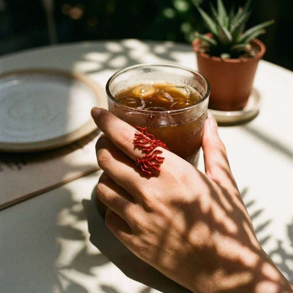 Exaggerated Red Metal Irregular Coral Opening Rings For Women Men Punk Geometric Branches Finger Ring Summer Vacation Jewelry