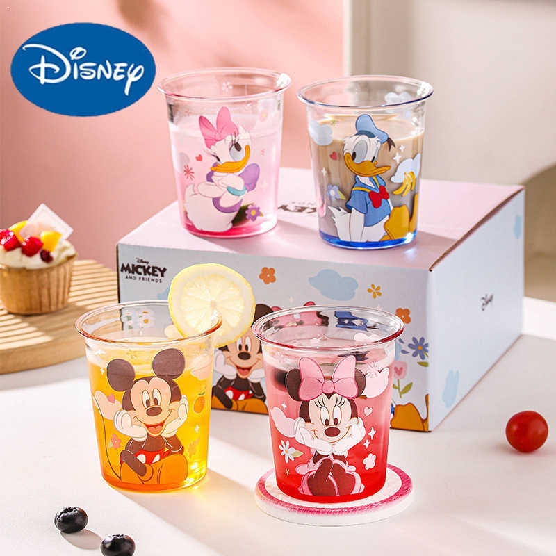 Disney Official Mickey and Minnie Cartoon Anti-Slip Glass Cup Set for Home Use High-Value Milk Coffee Cup L26060866BW