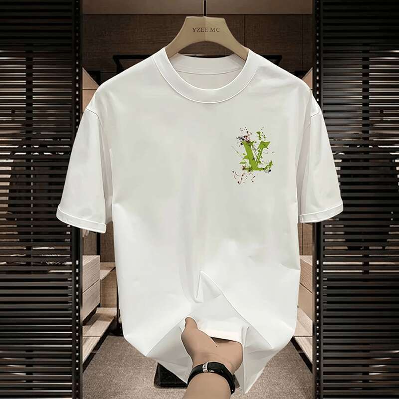 New DesignColour Fashion Men 's 2026 Summer New Round Neck T-Shirt, Short Sleeve Casual Base Shirt, Combed Cotton Trendy Top