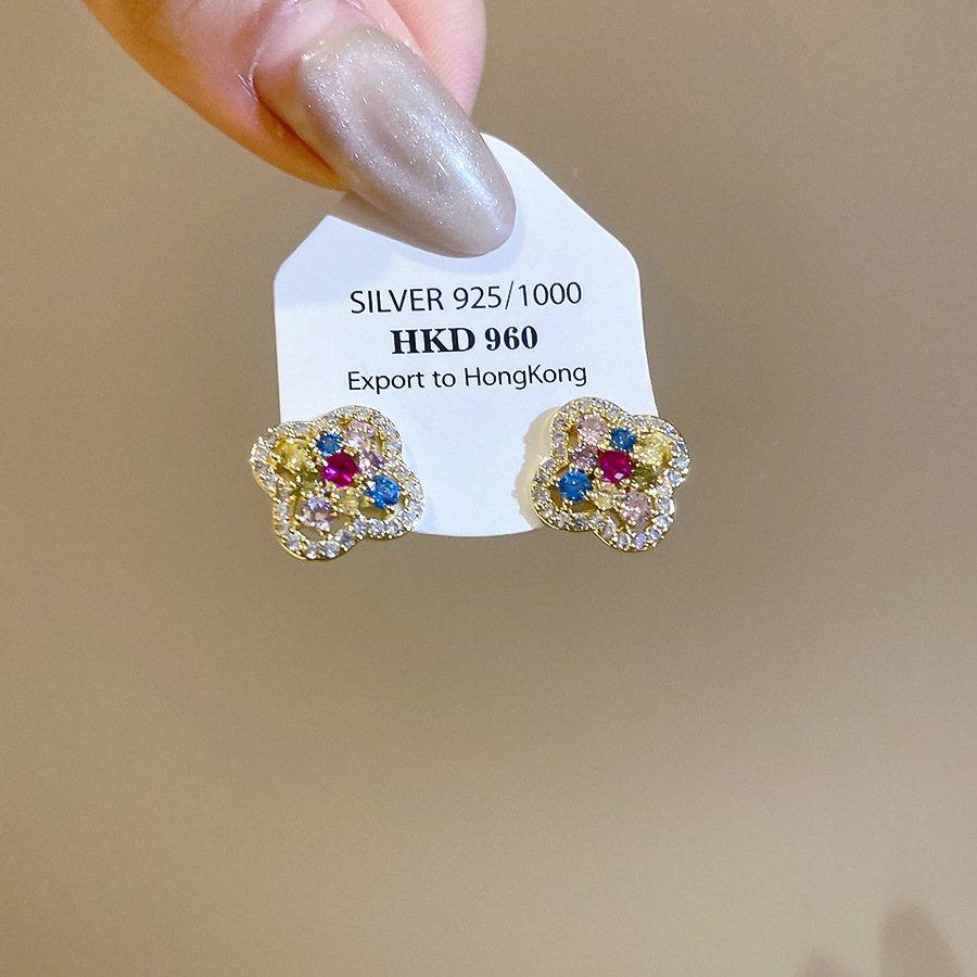 Zircon flower pendant earrings, light luxury high-end earrings with a unique design, versatile and niche ear accessories-image-1109477518