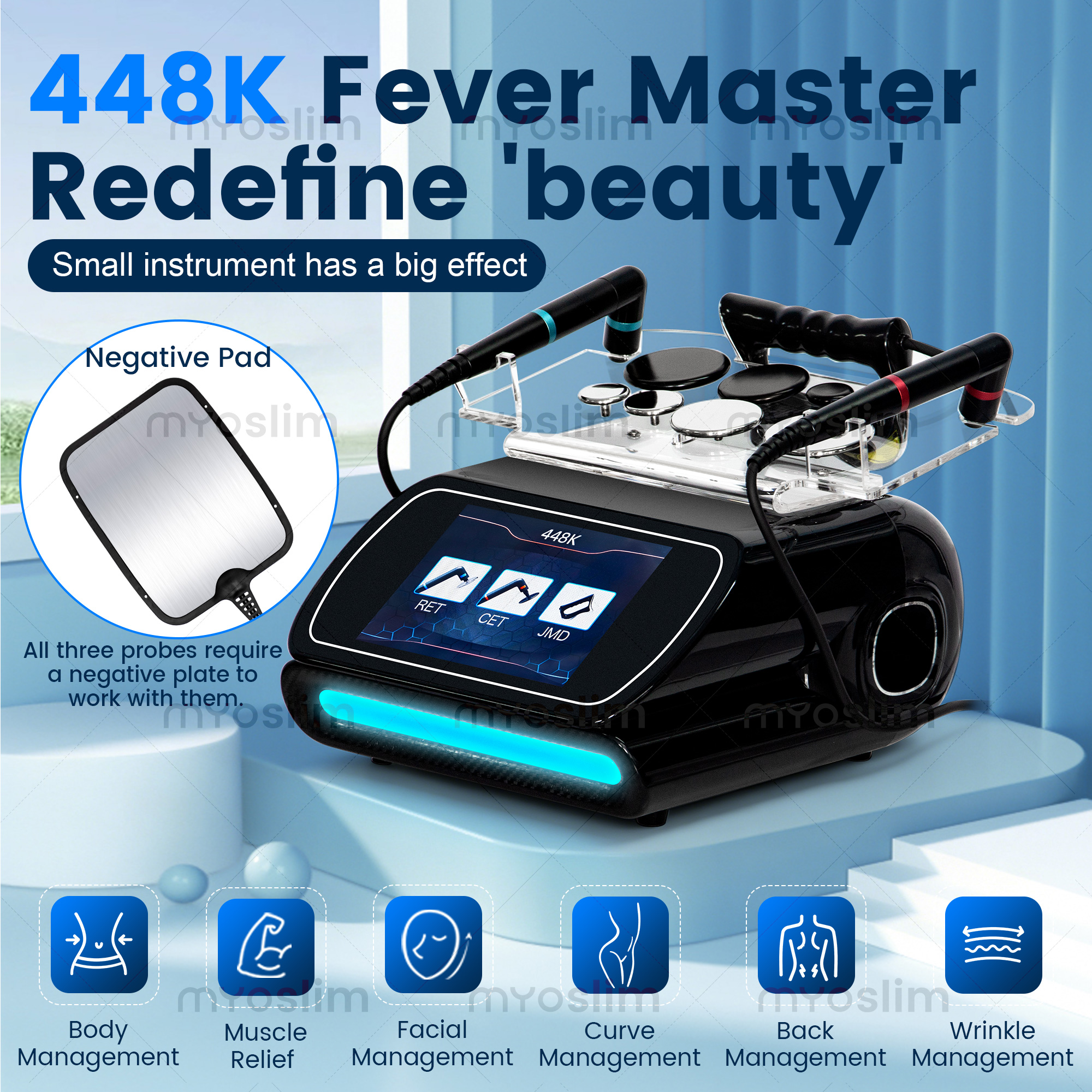 448kHz Radio Frequency Body Management System Negative Pad 8 Probes Skin Firming Cell Activator Beauty Instrument-image-1109529240