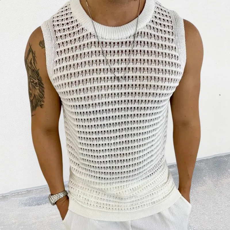 Mens Sweater Vest Solid Color Slim Sleeveless Knit T Shirts Streetwear Fashion Male Tops 260605