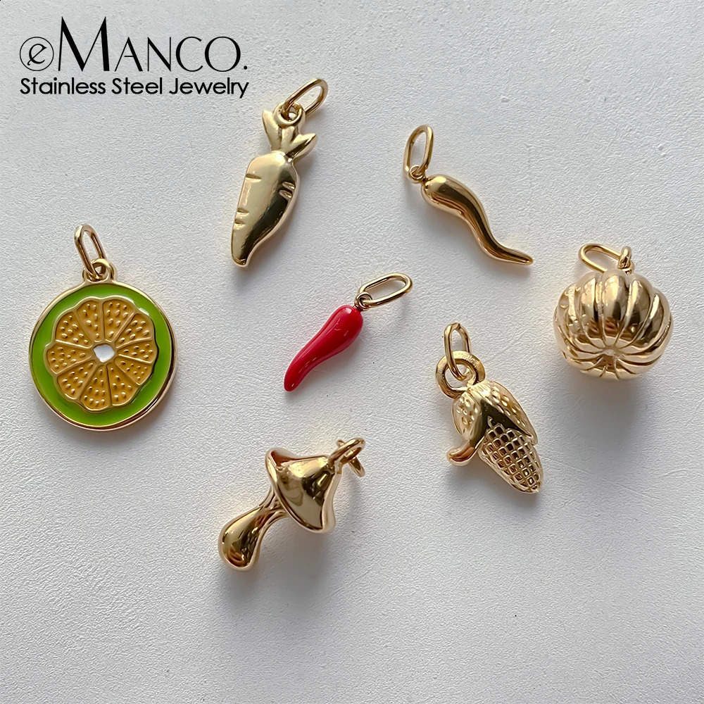 Gold Color Stainless Steel Charms Natural Style Vegetable Fruit Elements Carrot Chili DIY Necklace Jewelry Making 260603