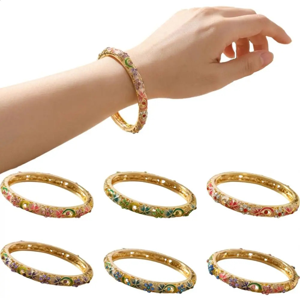Gold Plated Cloisonne Bracelet Double Bangle Enamel Double Bangle Traditional Chinese Flower Pattern Traditional Bangle 260608