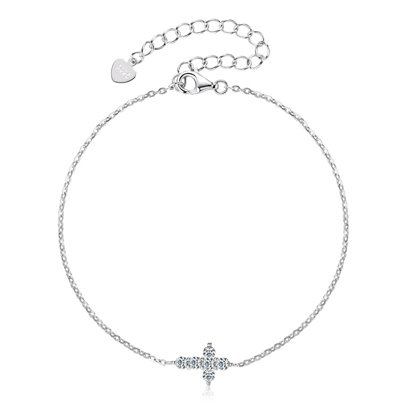 Classic Cross D Color Moissanite Bracelet S925 Sterling Silver Minimalist Sparkling Wrist Band Elegant Faith Symbol Hand Jewelry Trendy Daily Wear
