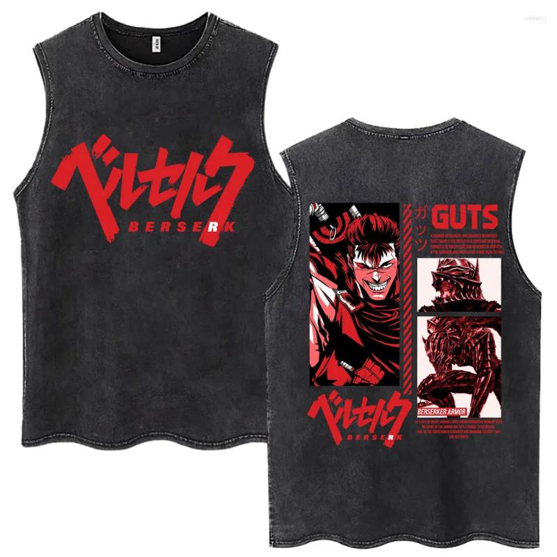 Men's Tank Tops Washed Anime Guts Berserk Swordsman Gatsu Vintage Manga Sleeveless T-Shirt Oversized Cotton Men Women Vests Gifts