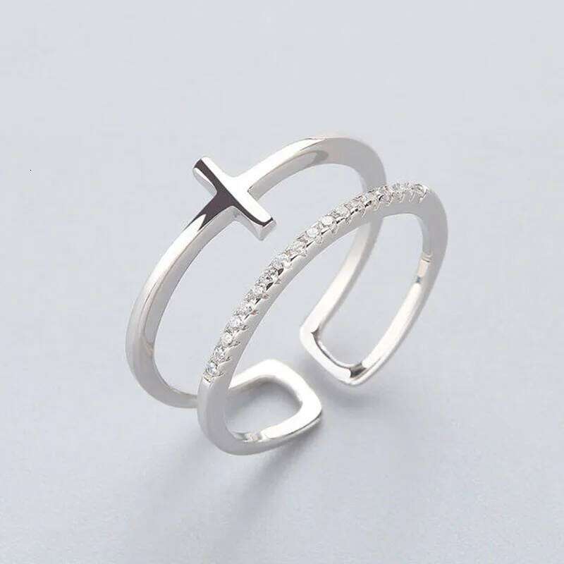Vintage Punk Double Layer Cross Rings For Men Personality Geometric Adjustable Opening Ring Women Bride Wedding Finger Jewelry