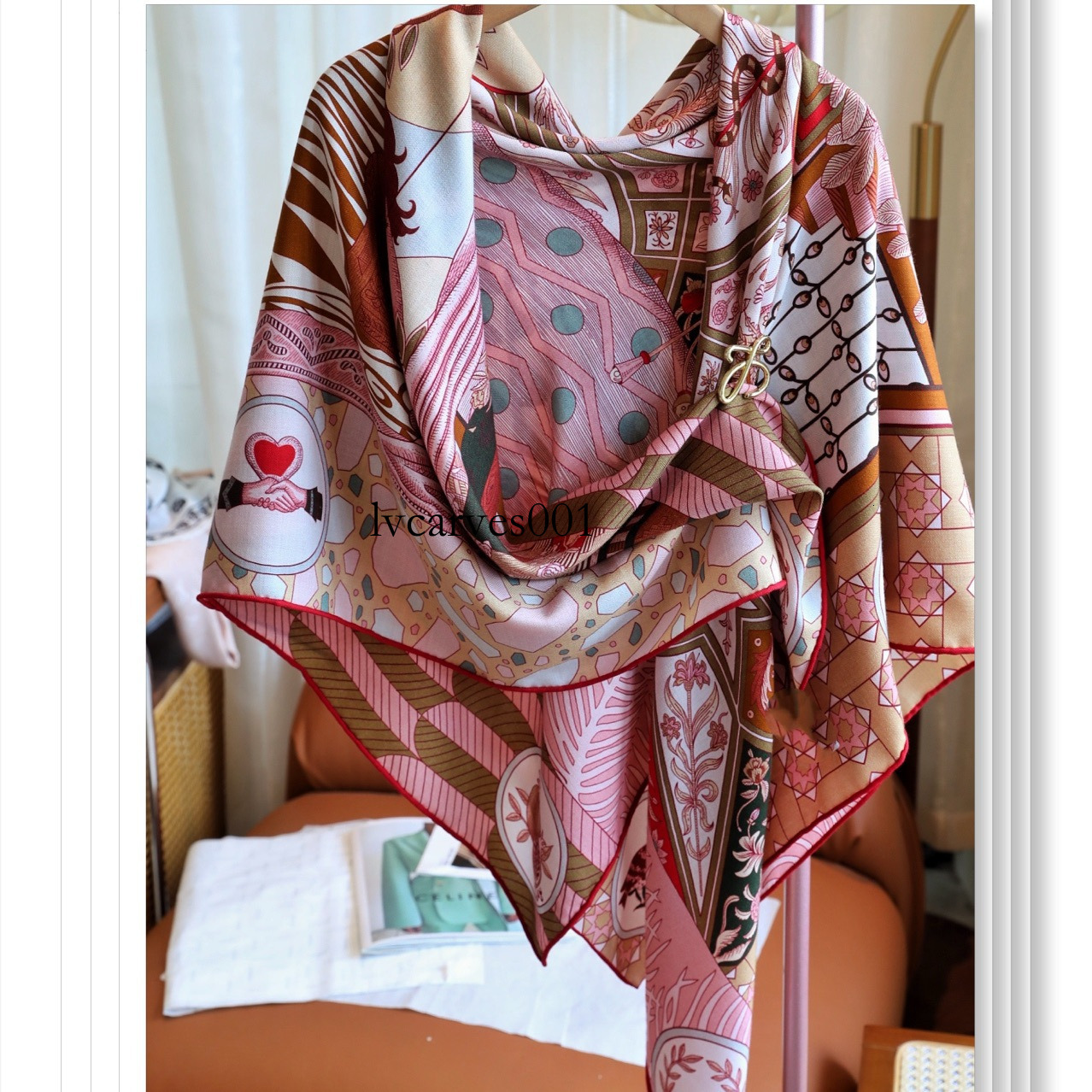 26ss H Designer Silk Cashmere Scarf: Dance of the Female Knight 140cm Square scarf with print, high-end and versatile square scarf, large shawl, Tra