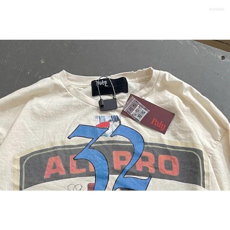 Men's T Shirts 2026 Summer Streetwear Character Pattern Print T-Shirt Men Women Cotton Vintage Damaged Hole Tee Light Apricot Paly Shirt-image-1109538850