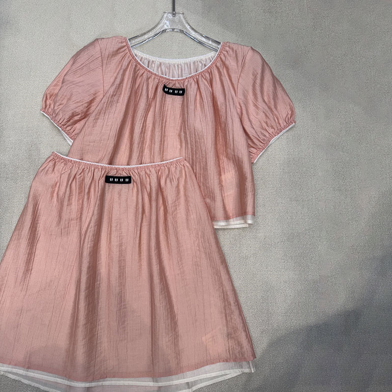 Designer Woman Preppy Mini Skirt Set Puff Sleeve Crop Top A Line Mini Skirt Summer Casual Outfits