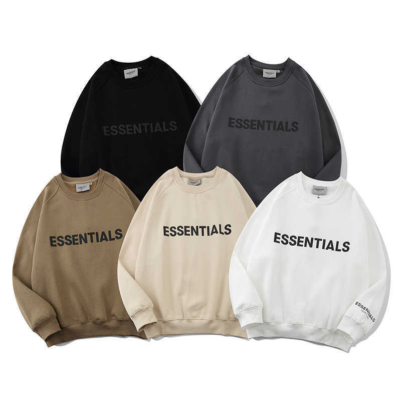 Fashion High Street Brand 3D Embossed Reflective Mens Crew Neck Fleece-lined Sweatshirt Loose Fit Et