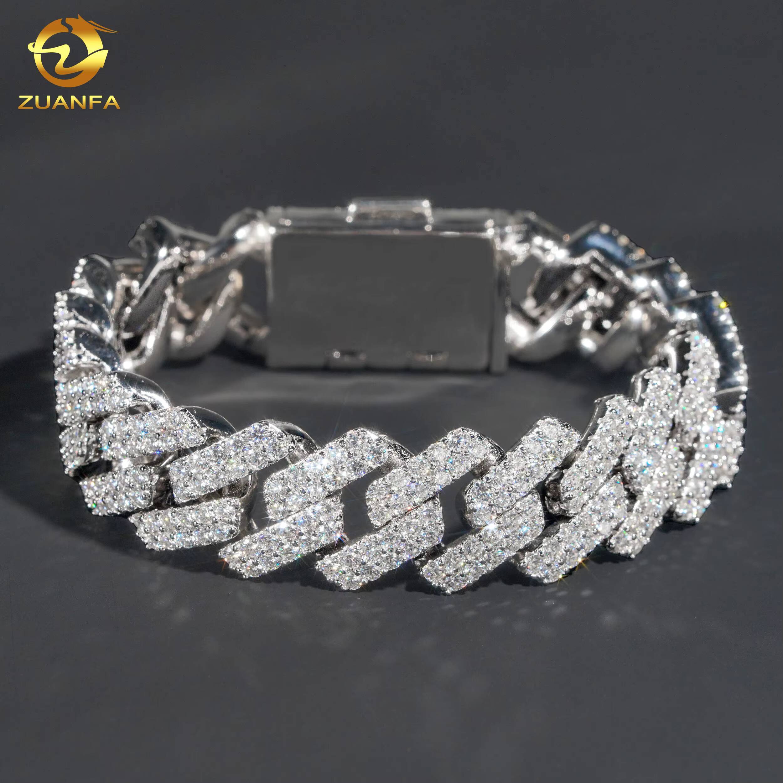 Luxury Fine Jewelry Bracelet S925 Sterling Silver White Gold Plated Moissanite Lab Diamond Men Cuban Link Bracelet