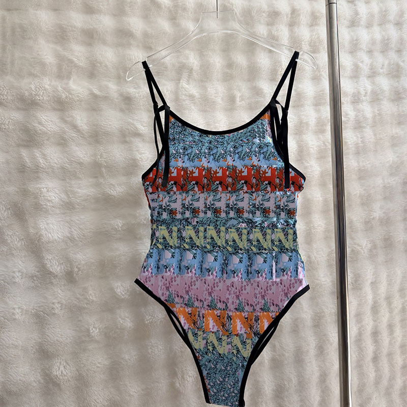 Brand Women Sexy Monokini Letters Print Vintage Bathing Suit Summer Vacation Beach Pool Party Bikinis-image-807138901