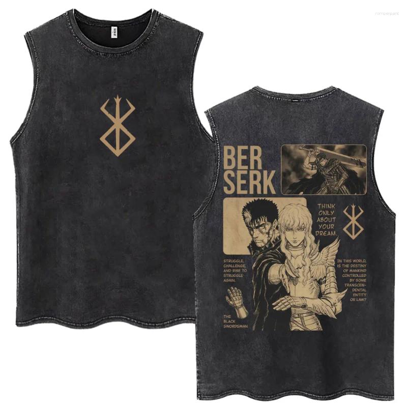 Men's Tank Tops Washed Anime Berserk Guts Vintage Harajuku Swordsman Gatsu Sacrifice Zodd Sleeveless T Shirt Loose Cotton Vests