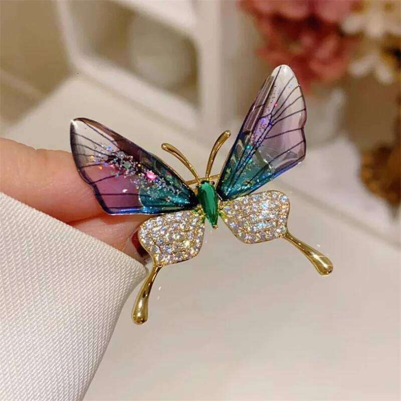 Purple Green Crystal Zircon Butterfly Brooches Pins For Women Insect Corsage Badge Trendy Badges Jewelry Gifts