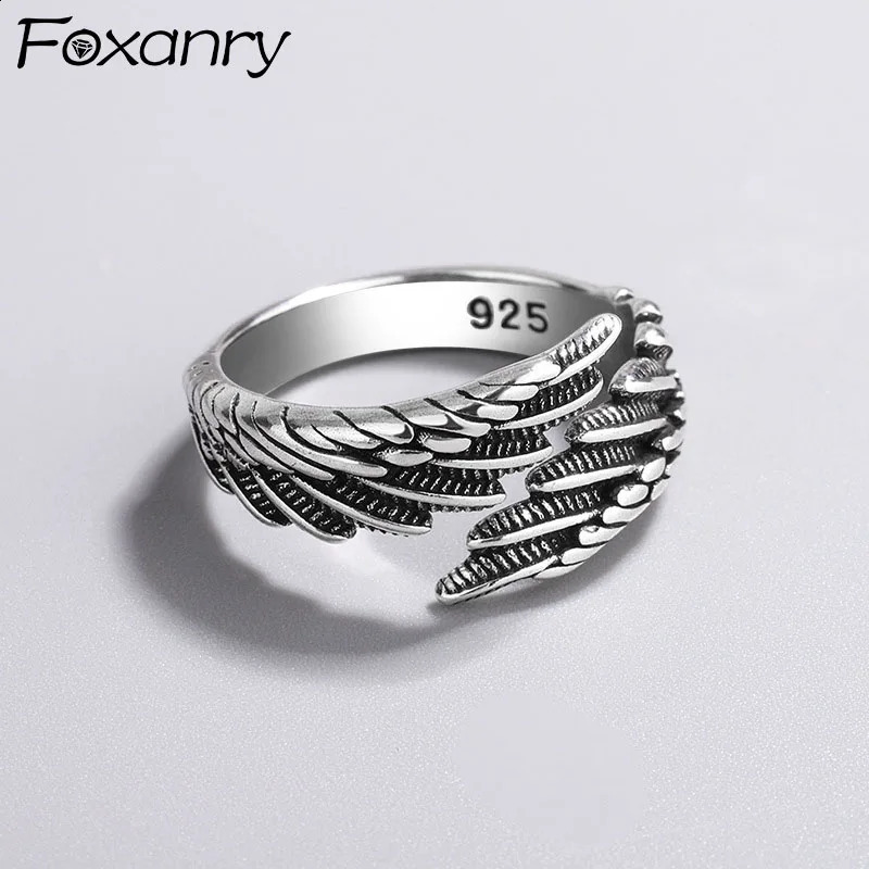 FOXANRY Silver Color Rings Fashion Hip Hop Vintage Couples Creative Wings n Thai Silver Party Jewelry Birthday Gifts 260608