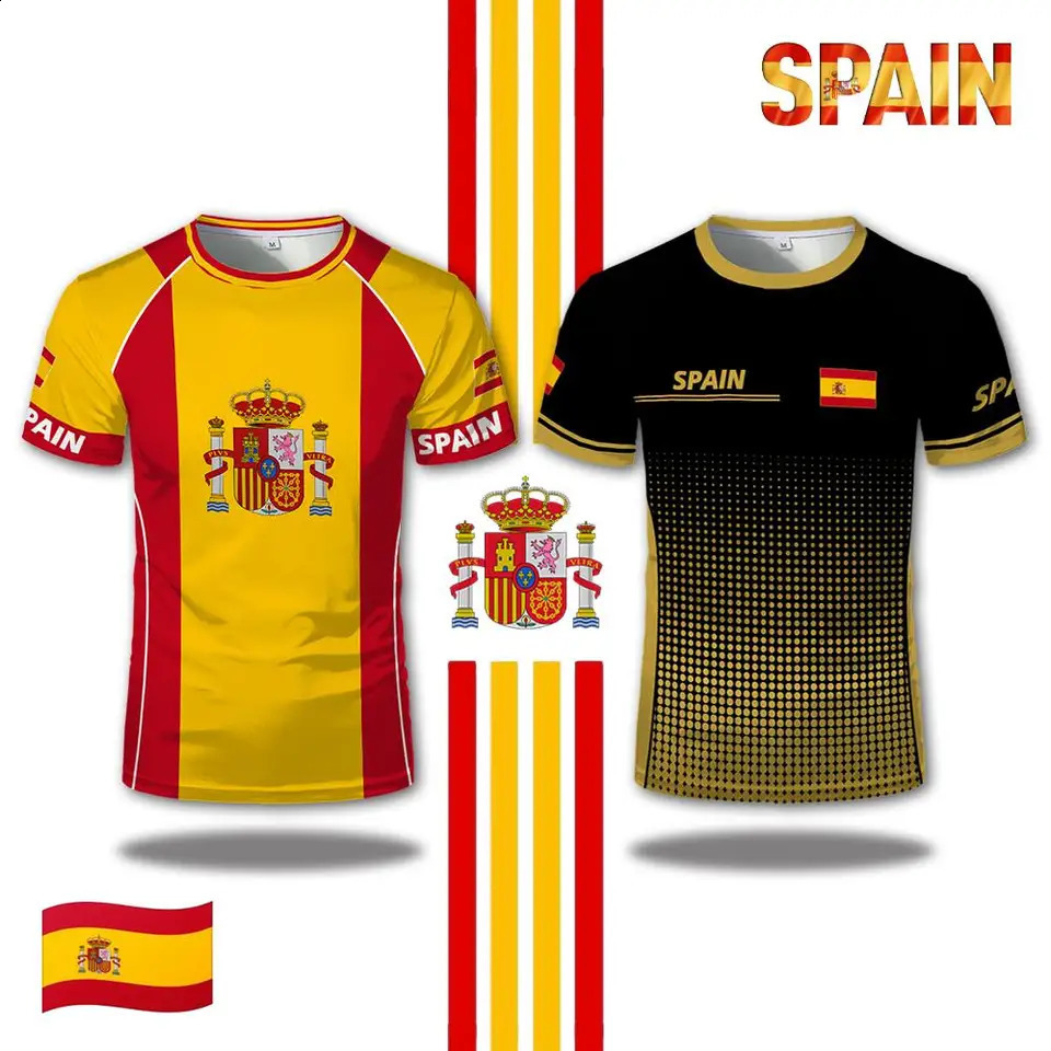 Spain Flag Graphic Fashion Geometric Print Quick-drying Football T-shirt Men Women Sports Training Casual Breathable Tops 260608