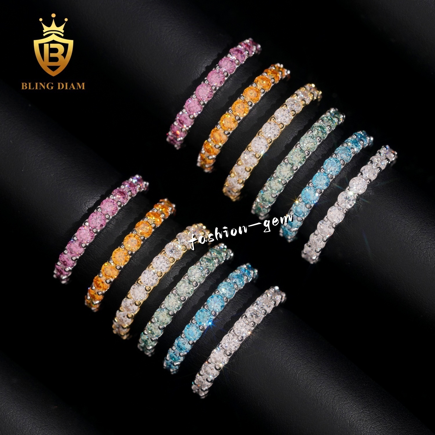 3mm Fine Jewelry Rings 925 Sterling Silver VVS D Colored Moissanite Pink Yellow Blue Green Pass Diamond Tester