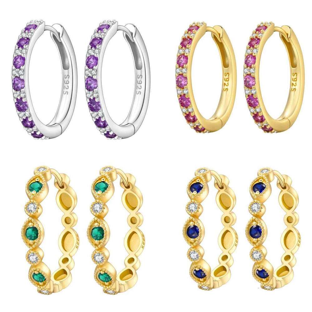 Orstarry S925 Sterling Silver Earring Versatile Purple Blue Green Zircon 18K Gold Plated Earrings Women Birthday Gifts