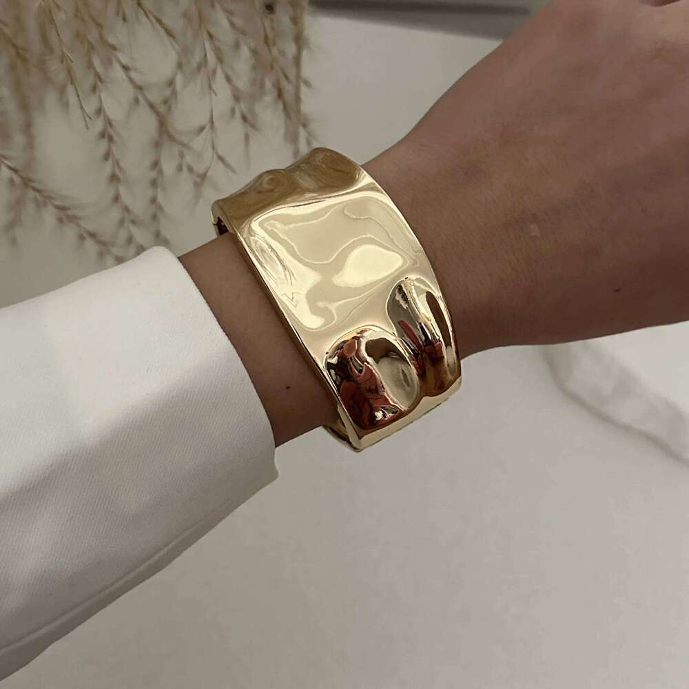 Hip Hop Punk Geometric Wide Cuff For Women Luxury Gold Color Irregular Metal Bangles Men Exaggerated Hand Jewelry Gift