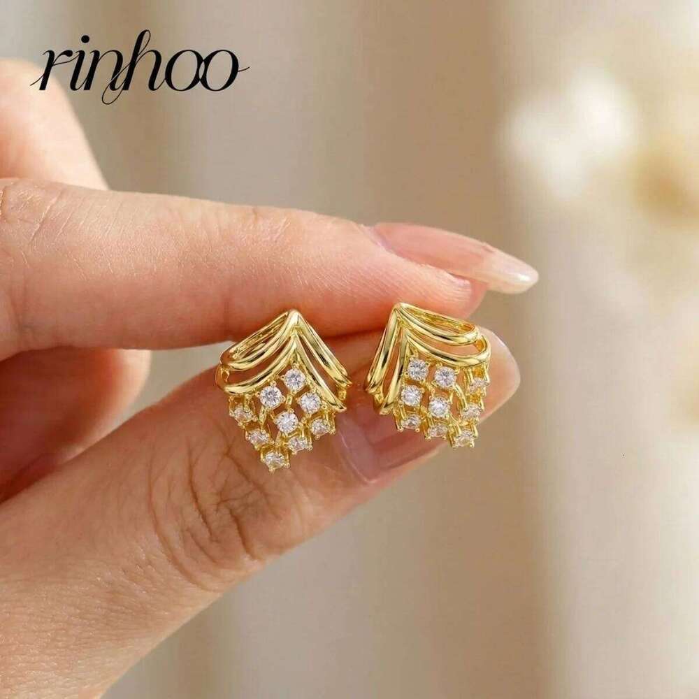 Rinhoo Sparkling Cubic Zircon Hollow Rhombus Stud For Women Men Creative Grape Geometric Earrings Aesthetics Jewelry