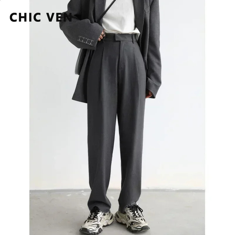 CHIC VEN Simple Casual Women Twill Suit Pants Wide Leg Pants Straight Floor Pants Office Ladies Female Trousers 260605