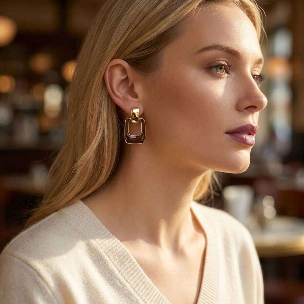 Minimalist Enamel Geometric Hollow Square Stud Earrings For Women Men Fashion Rectangle Daily Wear Earring Party Gifts Jewelry