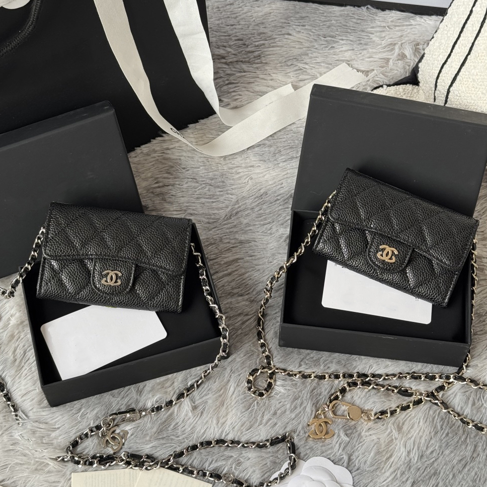 A8937 TOP Designer Wallet Shoulder Bag Mini Card Clip Double Word Mini Wallet Sheepskin Caviar Pattern Women's Luxury Shoulder Mini Wallet Comp