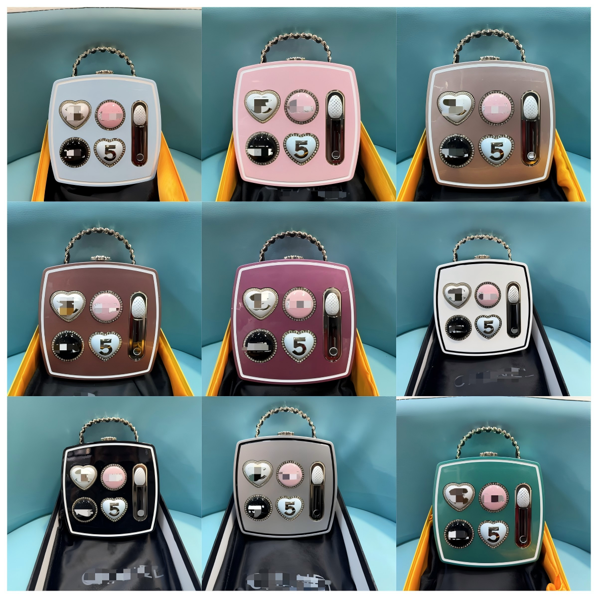 Women bags 2026 Early Spring Mirror Finish Eyeshadow Palette Clutch Bag Small Designer Compact Powder Box Style Chain Shoulder Bag for Evening Pa-image-973336706