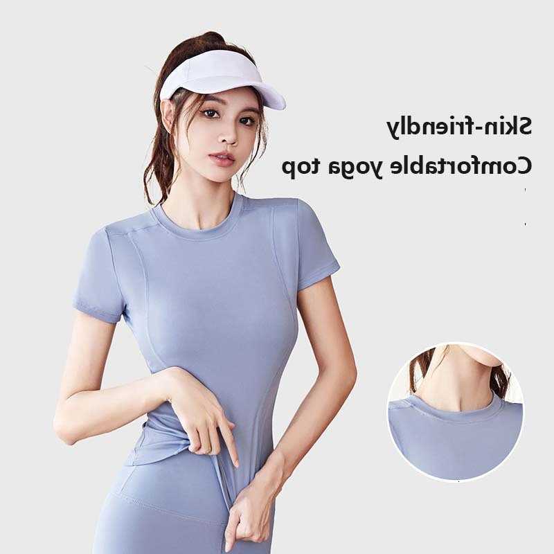 solid Summer sportswear thin womens color t-shirt stretch fit fitness short sleeve quick-drying breathable running shirt M260608