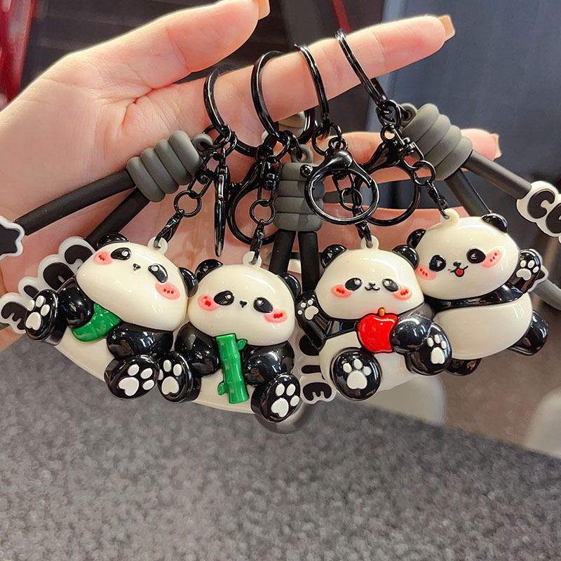 Designer Cute Panda Keychain Electroplated PVC Doll Key Ring Cartoon Animal Bag Charm Car Pendant Couple Gift for Birthday Christmas Daily Decoratio