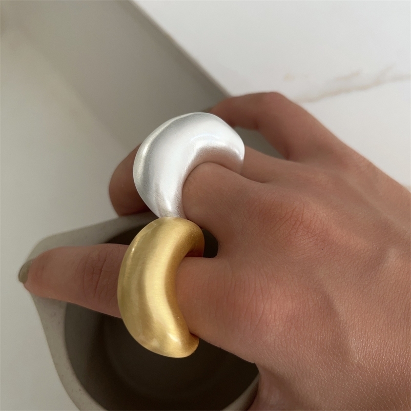 Exaggerated Metal Matte Irregular Arc Shaped Open Adjustable Rings for Women Men Geometric Chunky Trendy Finger Jewelry Gifts 260605