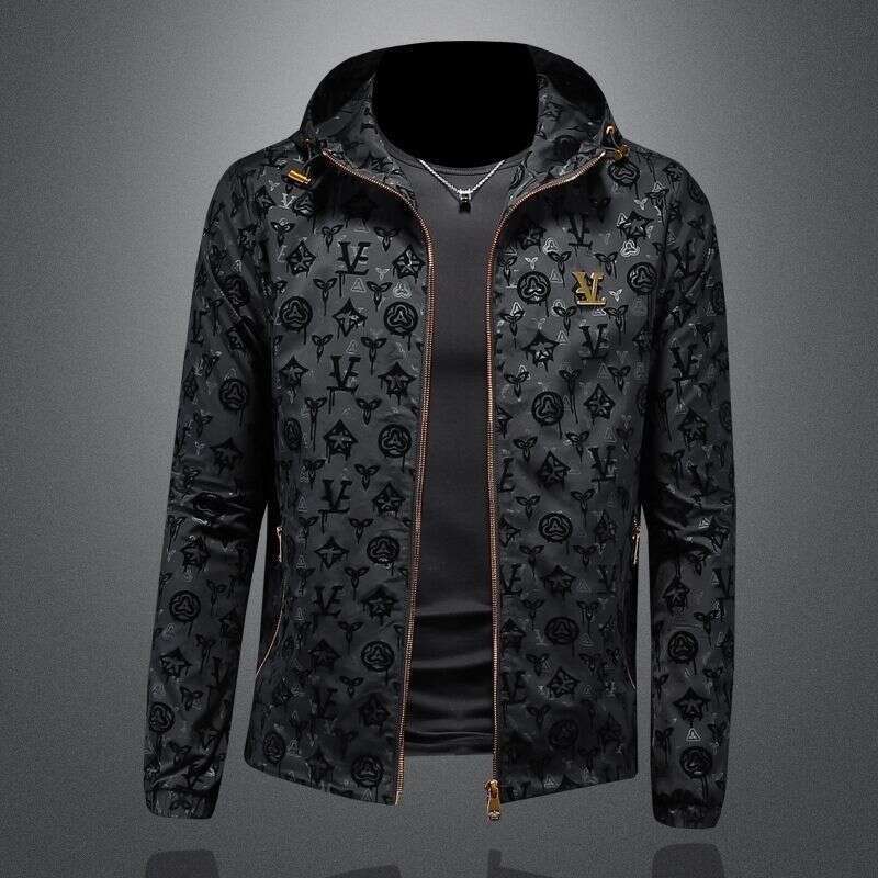 New European Trendy Jacquard Emblem Hooded Jacket, High-End Autumn Fashion Brand Men's Casual Outerwear Asia Size