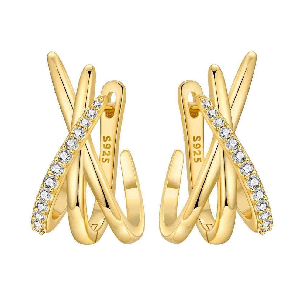 Orstarry S925 Sterling Silver Personalized Geometric Cross Earring 18K Gold-plated Original Jewelry Women Birthday Gift