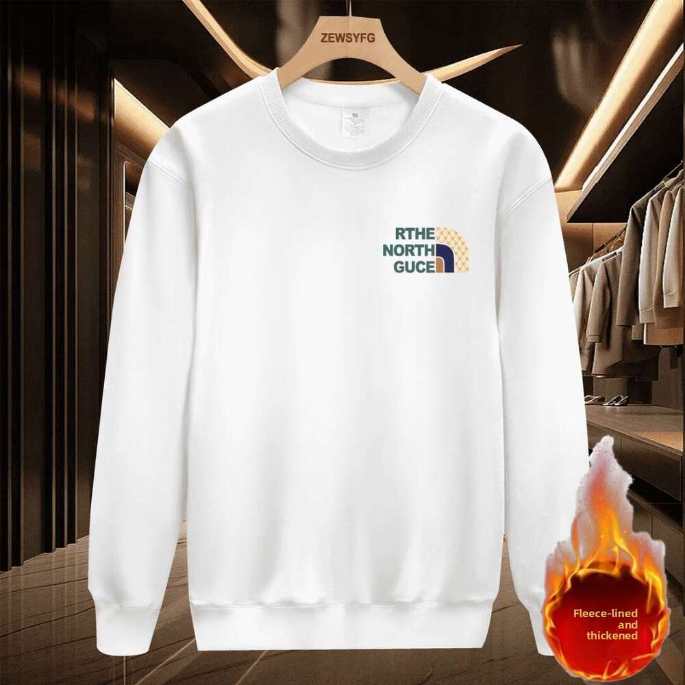 2026 New Men's Light Luxury Trendy Brand Autumn/Winter Fleece-Lined Crew Neck Pullover Sweatshirt, Fashionable Versatile Long Sleeve Top
