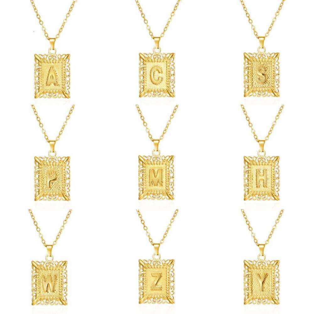 Exquisite Gold Color Initial Name Pendant for Women Men Stainless Steel Geometric Alphabet Necklace Friendship Jewelry