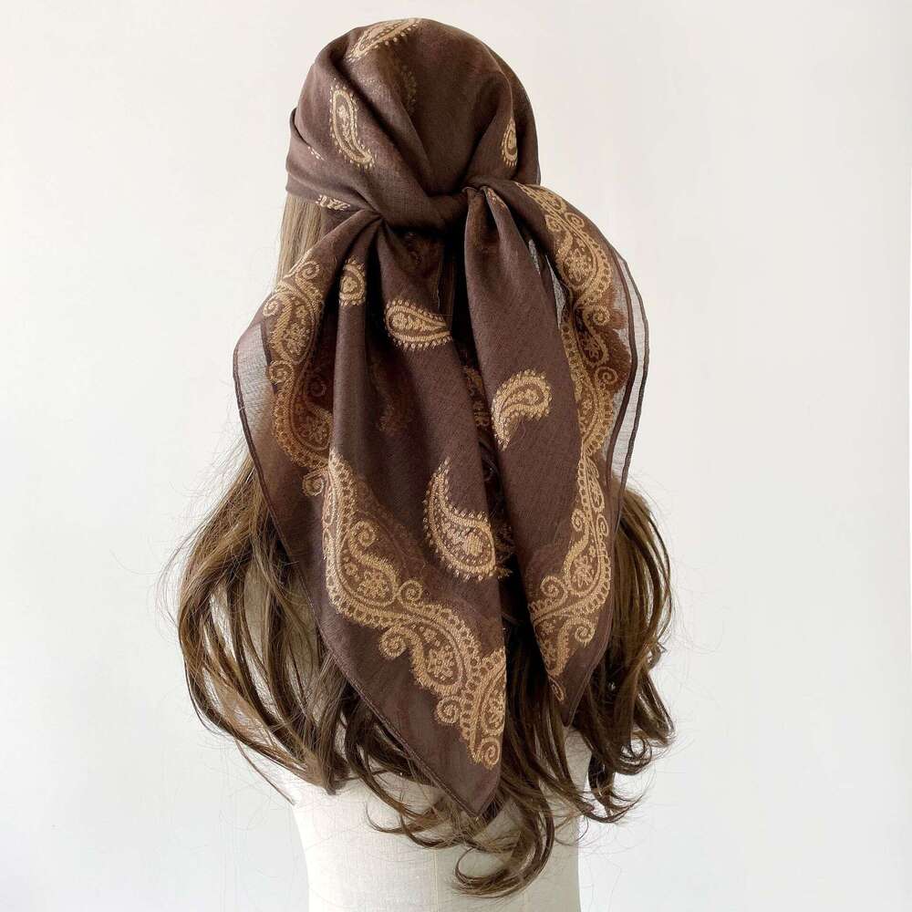 90Cm Large Paisley Cashew Silk High-End Vintage Cut Flower Square Shawl Summer Sunscreen Scarf Laotie Laotie