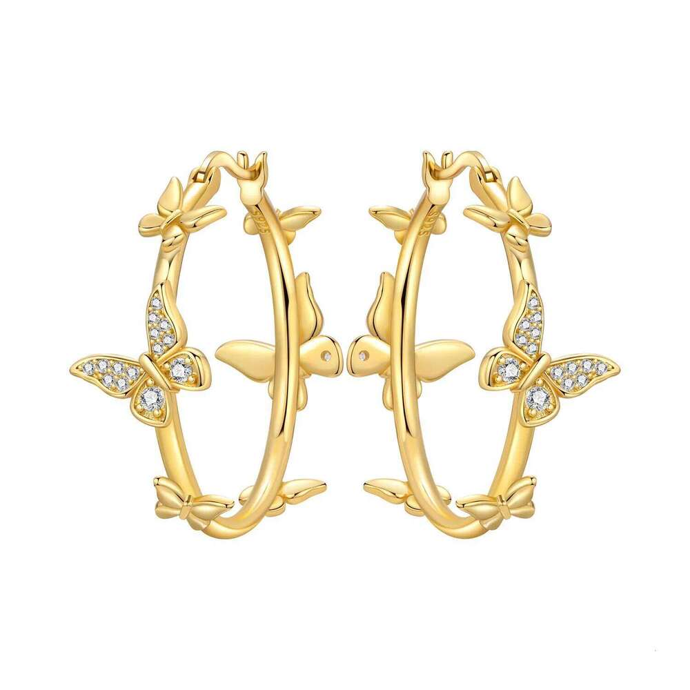 Orstarry S925 Sterling Earrings Temperament Butterfly Big Earring 18K Gold-plated For Women Birthday Gift Silver Jewelry