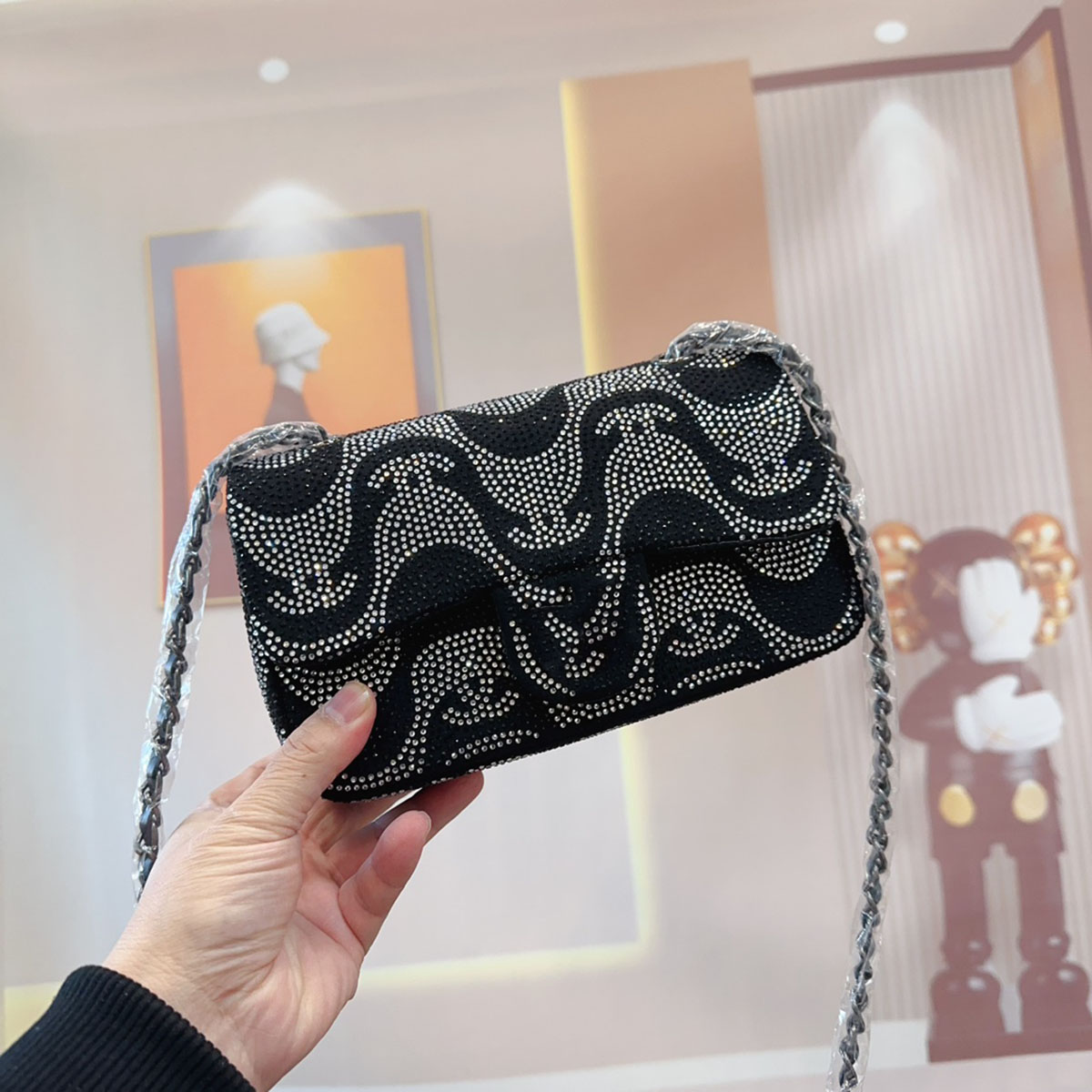 Flash Diamond Cf Shiny Chain Bag Fashion Crossbody Bag Mini Womens Shoulder Bag Sheepskin Silver Metal Clasp Luxury Purse Braid Chain Makeup Bag Des