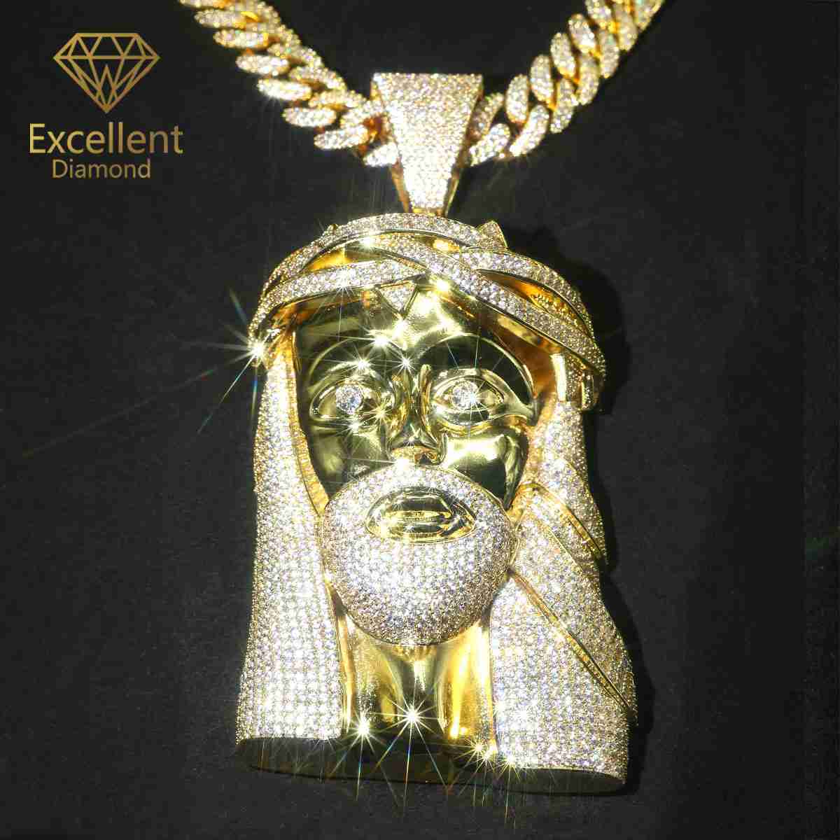 S925 Sterling Silver Gold Plated Moissanite Men Cuban Link Chain Pendant Hip Hop Jewelry Custom GRA Certified Jesus Pendant