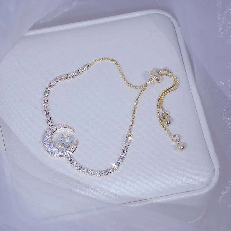 New Arrive Elegant Moon Star Zircon For Women Girls Friendship Adjustable Charm Chain Bracelet Jewelry Anniversary Gift