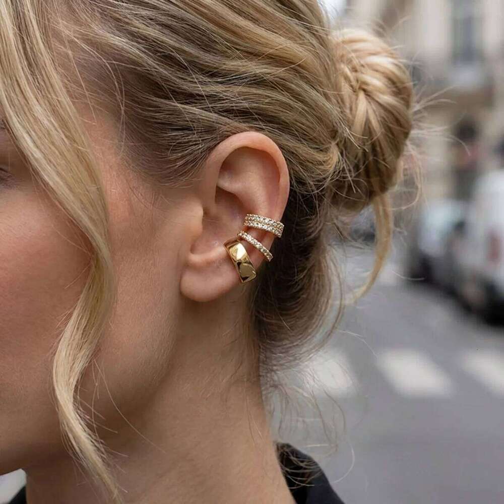 3Pcs/Set C-Shaped Inlaid Rhinestone Clip Earrings Set For Women Men Fashion Geometric Non-Pierced Ear Cuffs Party Jewelry Gifts