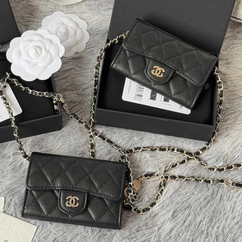 A8937 TOP Designer Wallet Shoulder Bag Mini Card Clip Double Word Mini Wallet Sheepskin Caviar Pattern Women's Luxury Shoulder Mini Wallet Comp