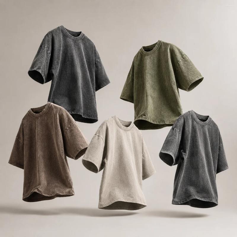 Men's T Shirts Acid Washed Shirt Men 230G Heavy Cotton Vintage Oversized Tee Summer Loose Short Sleeve Harajuku Streetwear Tops