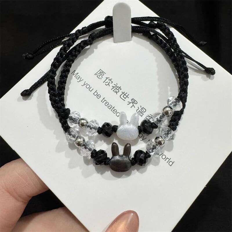 Cute Unique Resin Star Braided Couple Bracelets for Women Men Lovely Rabbit Cat Beaded Woven Bracelet Friendship Jewelry Gifts