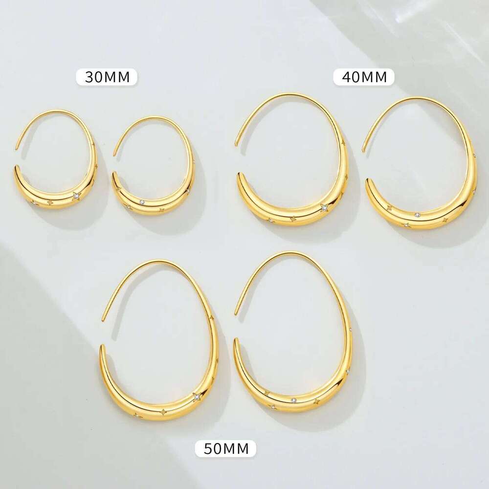Orstarry S925 Sterling Silver Multi Size Minimalist Oval Earring 18K Gold-plated Original Jewelry Women Birthday Gift