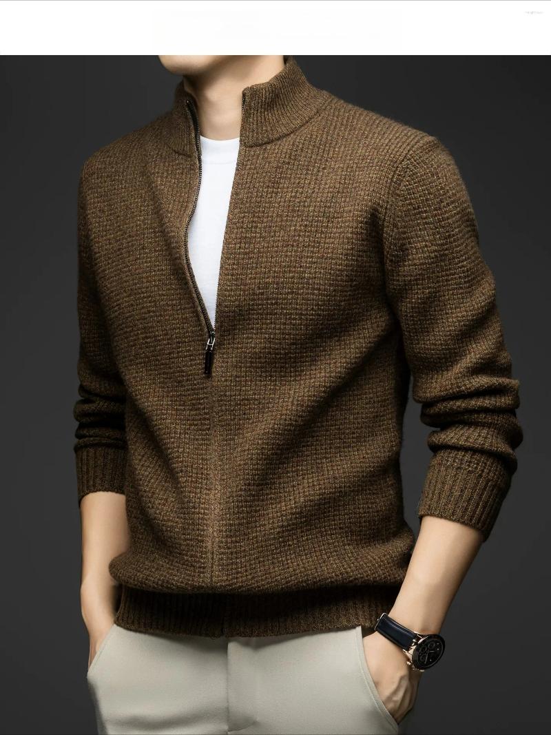 Men's Sweaters Old Qian Feng Pure Sweater Thick Cashmere Winter Collar Clip Color Leisure Knitted Cardigan Coat.