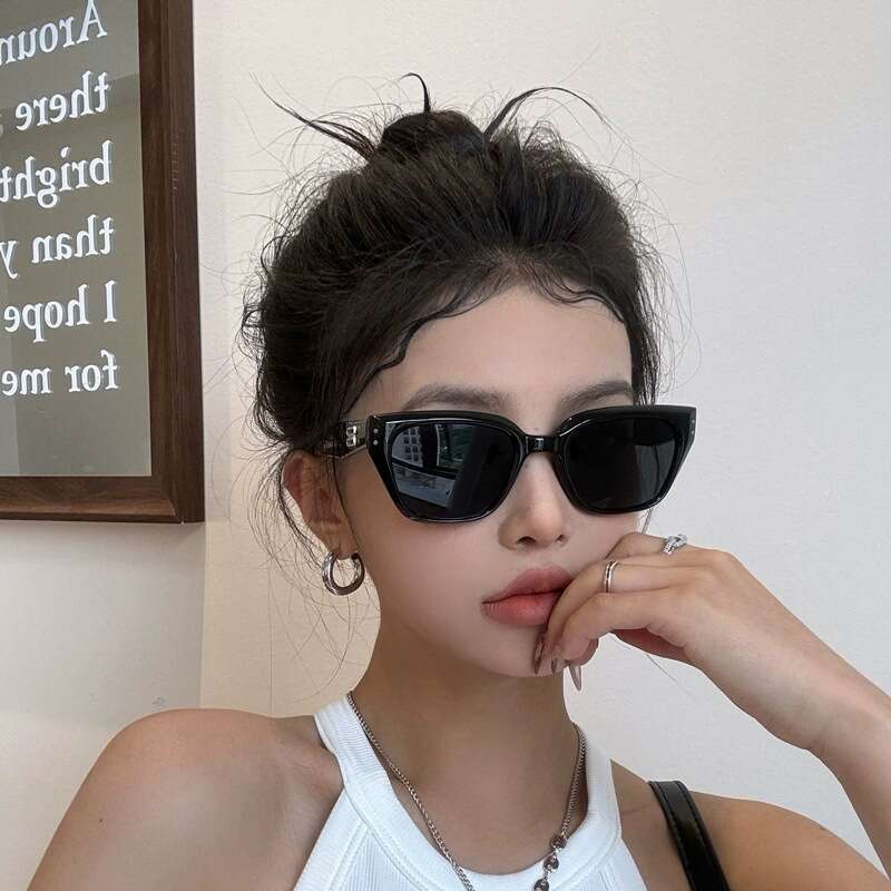 Cat Eye For Women, High-End Look, Face Slimming, New Model, Square Round Face, Black Retro European And American Style Sunglasses Large Frame Sungla