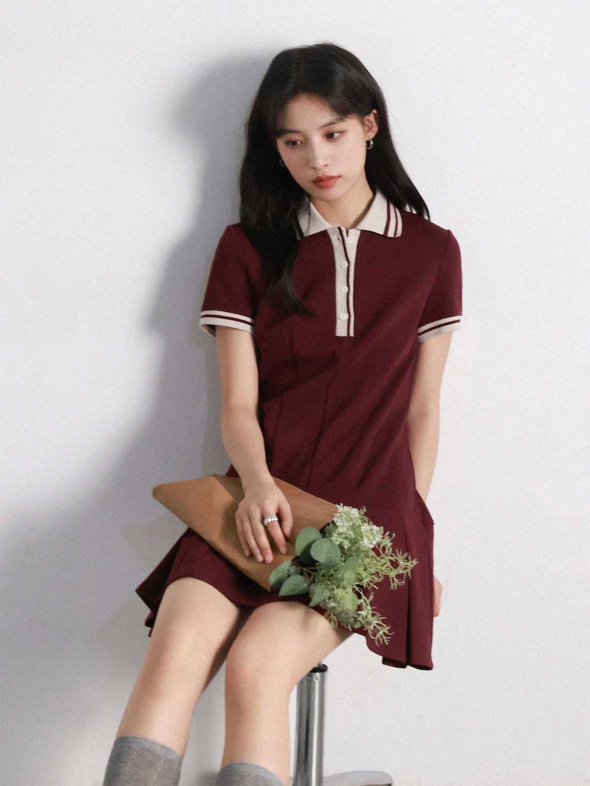 VEN Women Dresses A CHIC Line Loose Casual Contrast Short Sleeved Girl Dress Pleats Female Sports Skirt Spring Summer 2025 X260608